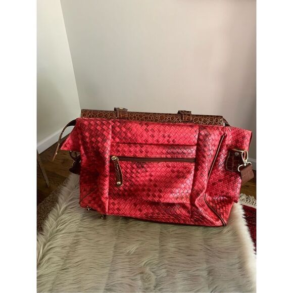 Samantha Brown Dowel Weekender Travel  Work Tote Bag Red Croco Embossed - Picture 2 of 15
